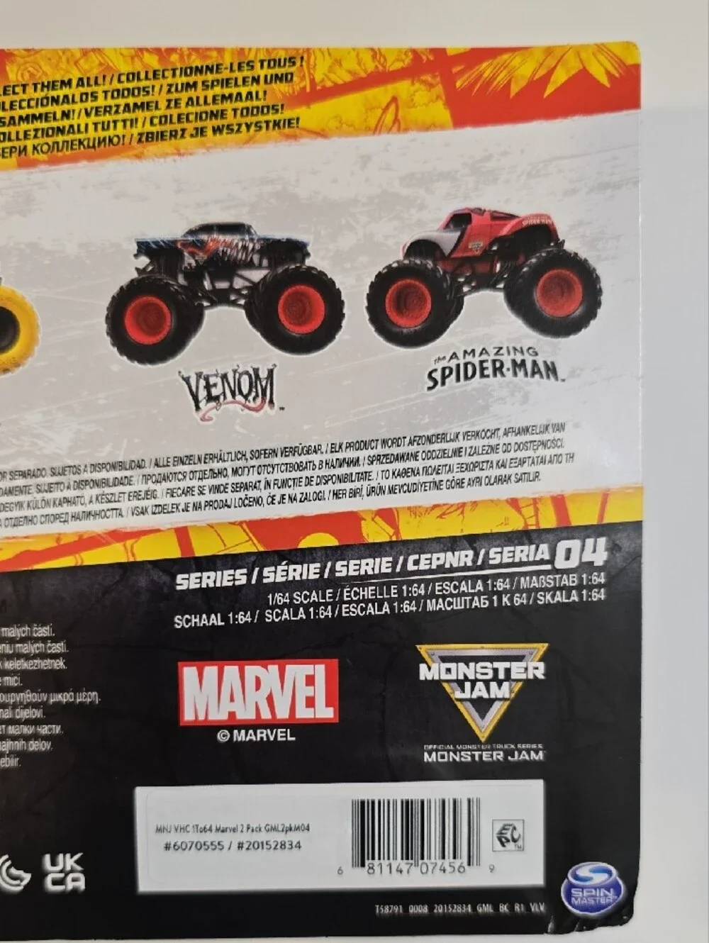 Monster Jam Marvel Venom vs Amazing Spider-Man Toy Trucks - Black & Red